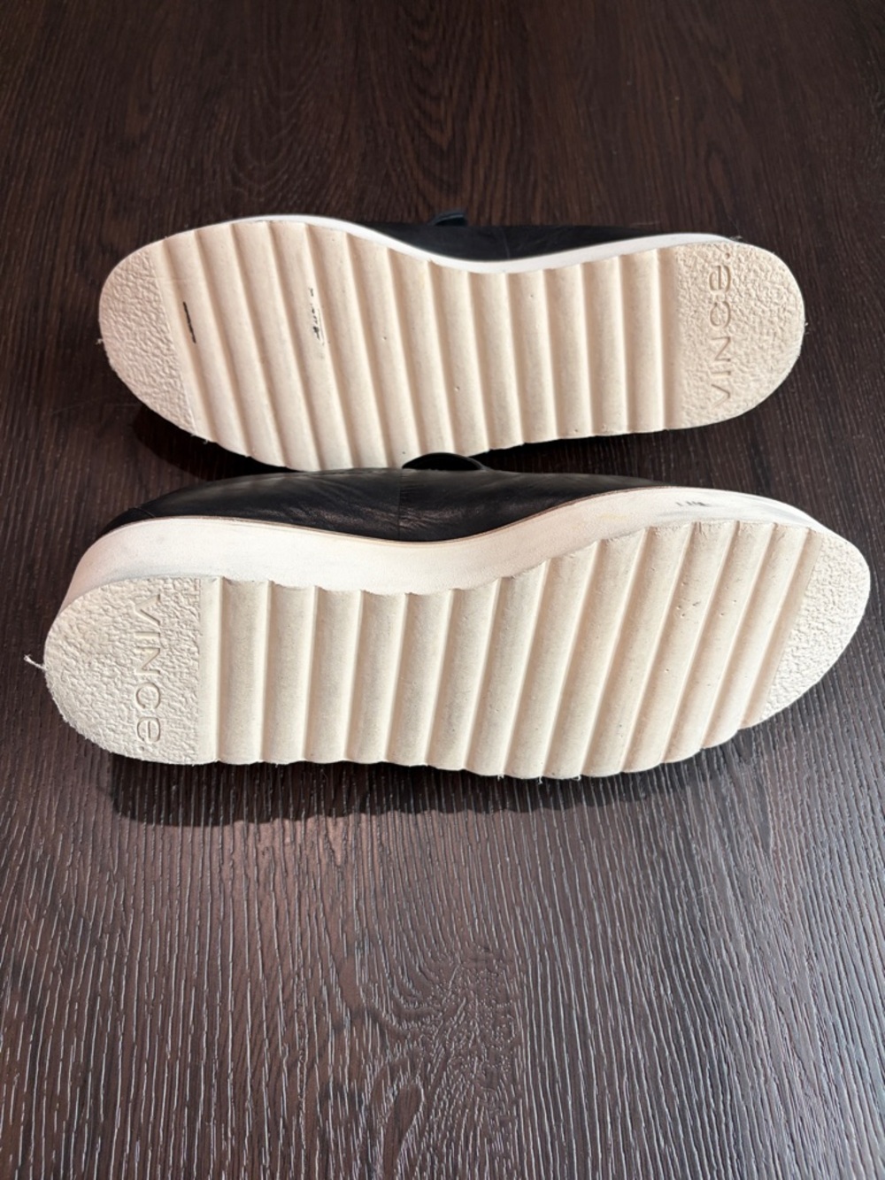 Vince Black Leather Slip-On Loafers with White Platform Sole - Picture 3 of 4